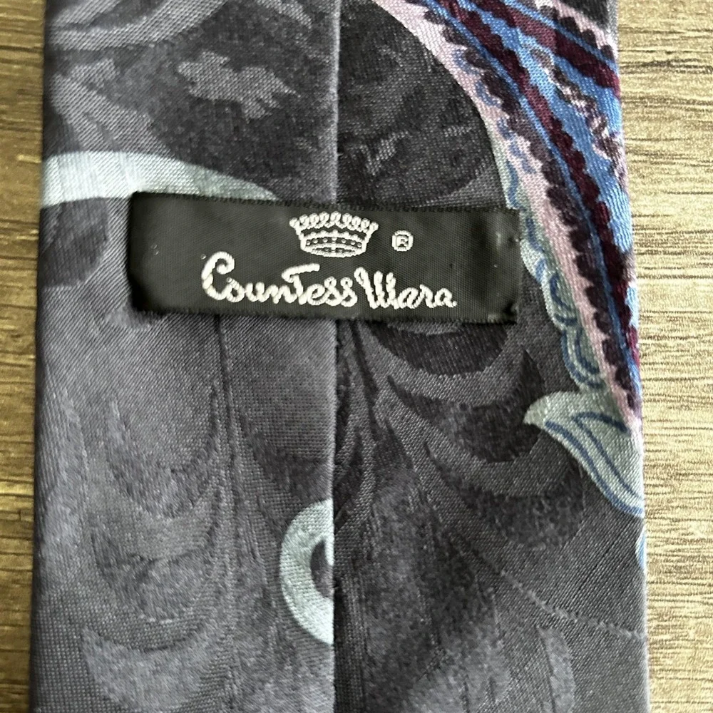 Countess Mara Tie Mens Classic Paisley Silk Navy‎ Blue Red Patterned Necktie 90s
